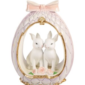 Clayre & Eef Kerstdecoratie Ei met Konijntje Wit-Goud 17x12x31 cm