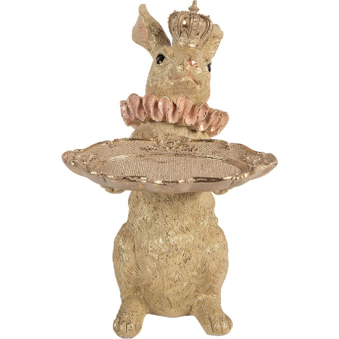 Clayre & Eef decoratief konijn met schaal beige goud 31x20x33 cm