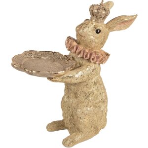 Clayre & Eef decoratief konijn met schaal beige goud...