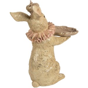 Clayre & Eef decoratief konijn met schaal beige goud 31x20x33 cm