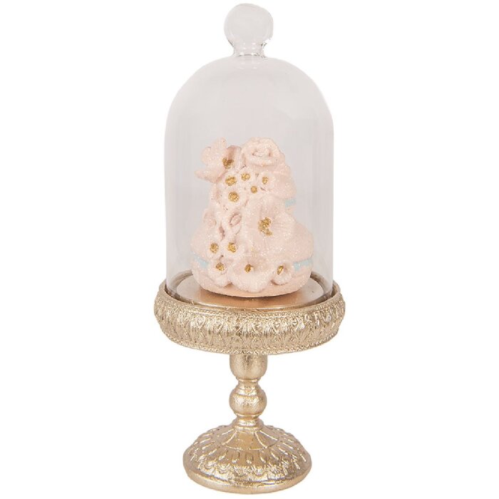 Clayre & Eef Glasglocke met goud- en roze decoratie Ø 7x17 cm