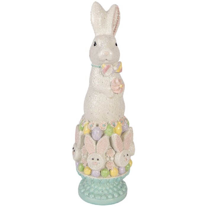 Clayre & Eef Kerstdecoratie Konijn Wit-Roze 12x11x34 cm