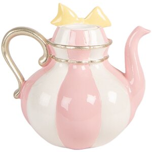 Clayre & Eef Kandelaar in Theekannevorm Roze-Wit 13x10x11 cm