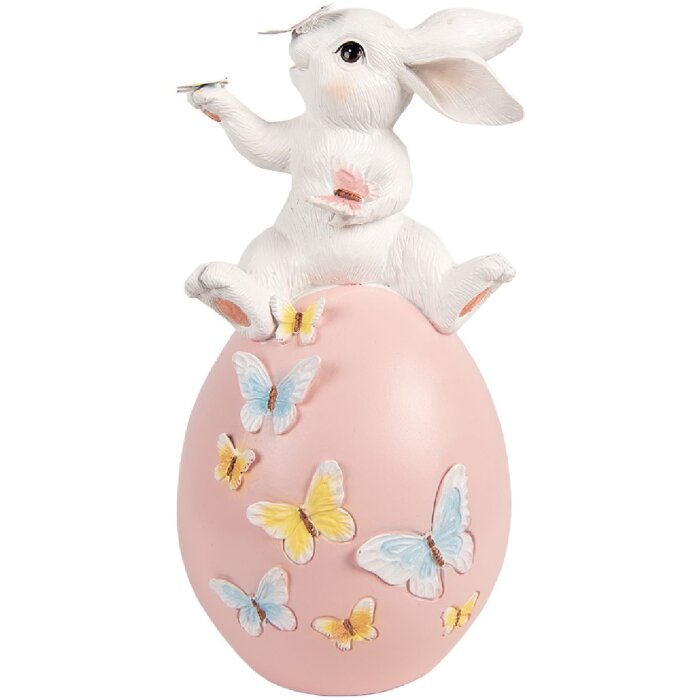 Clayre & Eef Decoratief Konijn op Ei Wit Roze 16x15x29 cm