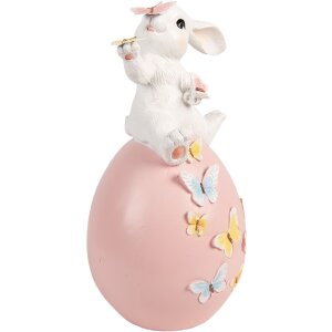 Clayre & Eef Decoratief Konijn op Ei Wit Roze...