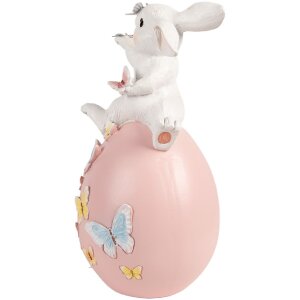 Clayre & Eef Decoratief Konijn op Ei Wit Roze 16x15x29 cm