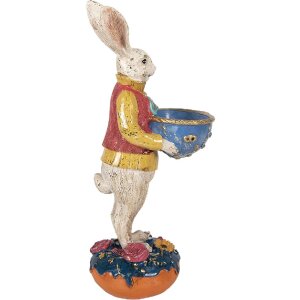 Clayre & Eef Kerstdecoratie Konijn met Schaal beige blauw 12x10x28 cm