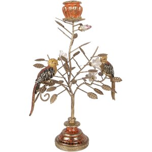 Clayre & Eef kandelaar Vögel goud-oranje...