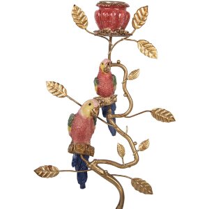 Clayre & Eef Kandelaar Vögel in Rood en Goud 16x9x33 cm