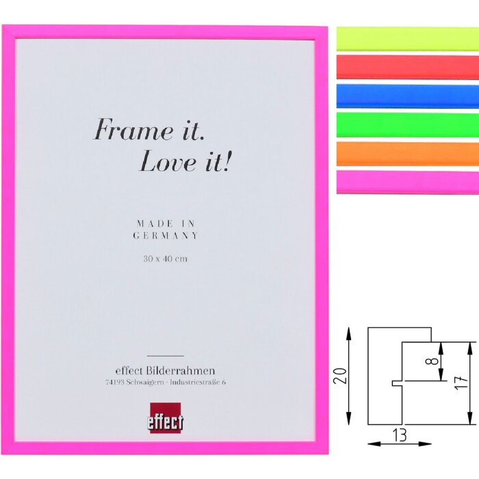 Effect Neon Fotolijst Profil 2500 Hout 1,3 cm - Neongeel, Neonrood, Neonblauw, Neongroen, Neonoranje, Neonroze