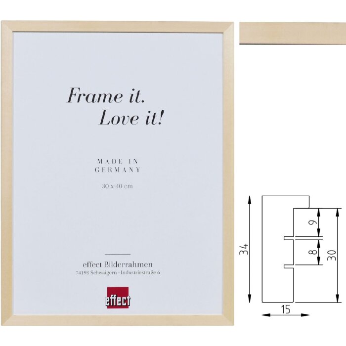 Effect Holzrahmen Profil 2480 Linde — elegante houten lijst van lijnboomhout, beschikbaar in diverse formaten van 7x10 cm tot 50x70 cm