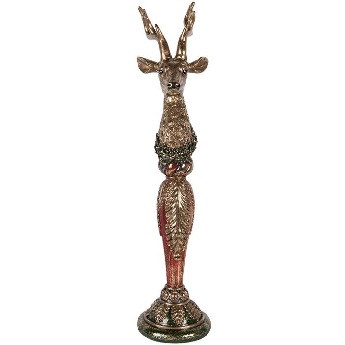 Clayre & Eef decoratief beeld Hirsch goud met groene accenten 16x22x70 cm