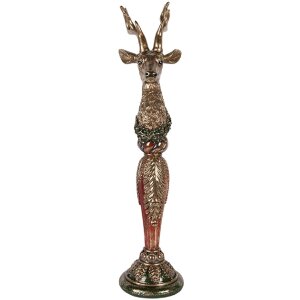 Clayre & Eef decoratief beeld Hirsch goud met groene accenten 16x22x70 cm