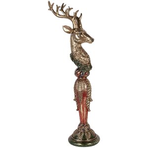 Clayre & Eef decoratief beeld Hirsch goud met groene accenten 16x22x70 cm