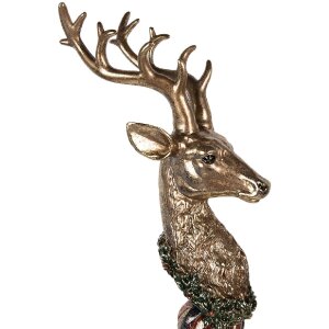 Clayre & Eef decoratief beeld Hirsch goud met groene accenten 16x22x70 cm