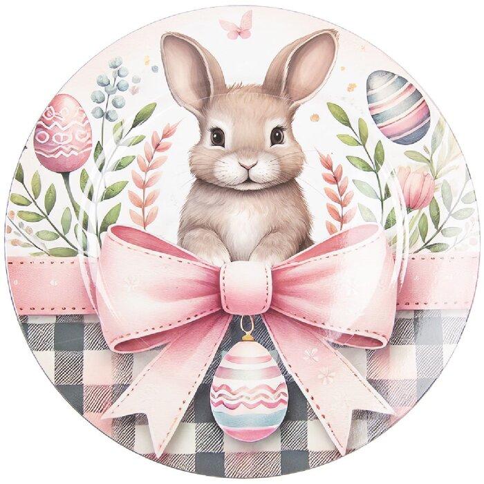 Clayre & Eef Pasenplaat Ø 33 cm wit-roze decoratief tafelbord