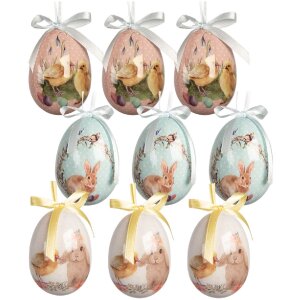 Clayre & Eef kerstdecoratie eihangers blauw-wit set van 9 stuks Ø 5x8 cm