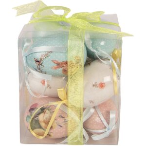 Clayre & Eef kerstdecoratie eihangers blauw-wit set van 9 stuks Ø 5x8 cm