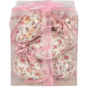 Clayre & Eef Kerstdecoratie Hangende Eieren Set van 9 Stukken Wit en Roze Ø 5x8 cm