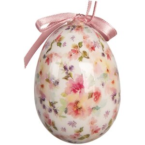 Clayre & Eef Kerstdecoratie Hangende Eieren Set van 9 Stukken Wit en Roze Ø 5x8 cm