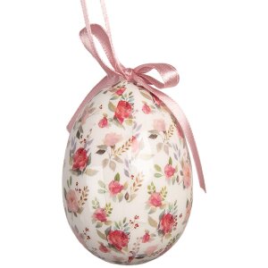 Clayre & Eef Kerstdecoratie Hangende Eieren Set van 9 Stukken Wit en Roze Ø 5x8 cm