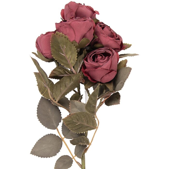 Clayre & Eef decoratieve tak met rode rozen en groene bladeren 8x13x43cm