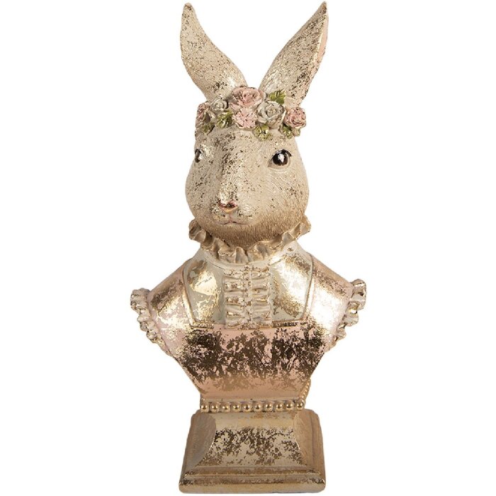 Clayre & Eef Decoratieve Kaninchenbüste Beige Rosa 16x11x31cm
