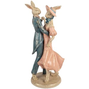 Clayre & Eef decoratief beeld tanzende konijnen beige roze blauw 20x18x47 cm
