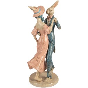 Clayre & Eef decoratief beeld tanzende konijnen beige roze blauw 20x18x47 cm