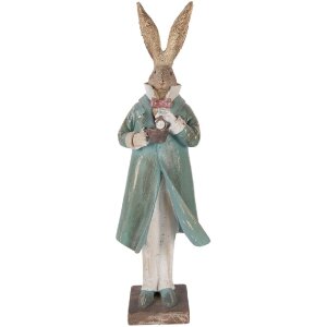 Clayre & Eef decoratief konijn goud en blauw 14x11x48 cm