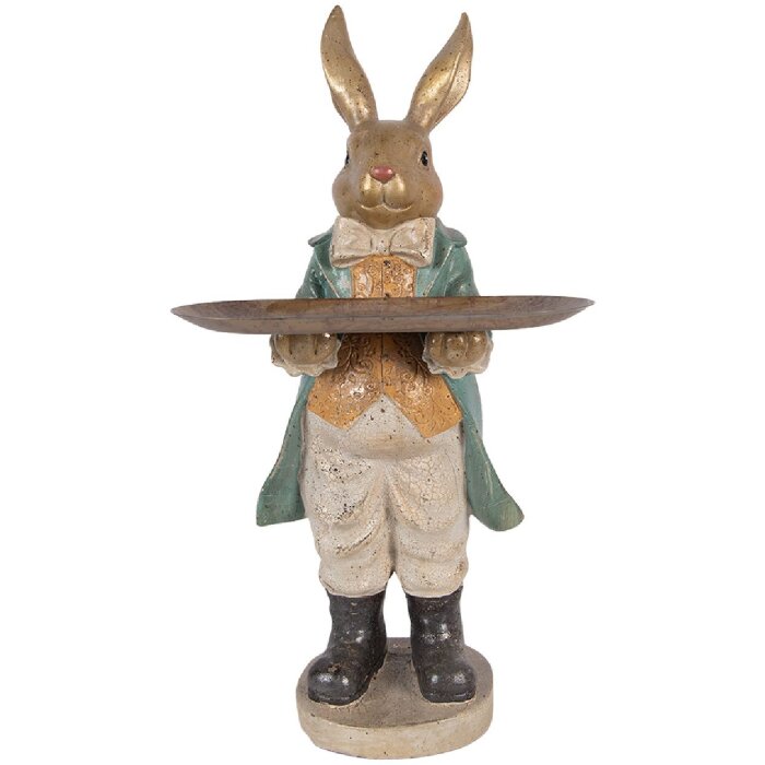 Clayre & Eef Konijn met Schaal 20x23x46 cm Goud Blauw Beige Pasen Decoratie