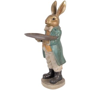 Clayre & Eef Konijn met Schaal 20x23x46 cm Goud Blauw Beige Pasen Decoratie