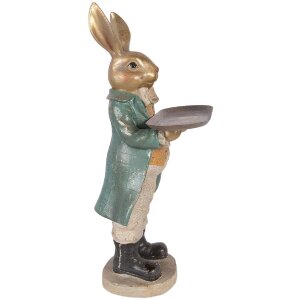 Clayre & Eef Konijn met Schaal 20x23x46 cm Goud Blauw Beige Pasen Decoratie