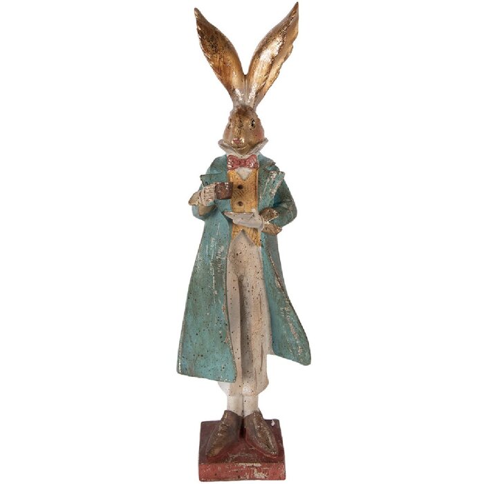 Clayre & Eef Decoratief Konijn Goud en Blauw 14x12x47 cm