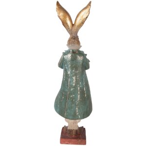 Clayre & Eef Decoratief Konijn Goud en Blauw 14x12x47 cm