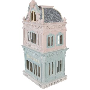 Clayre & Eef kerstdecoratie huis blauw roze 19x15x38 cm
