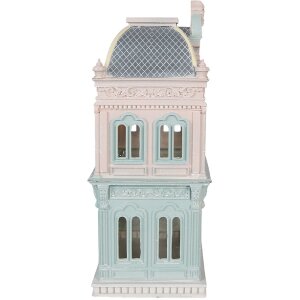 Clayre & Eef kerstdecoratie huis blauw roze 19x15x38 cm