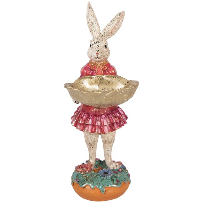 Clayre & Eef decoratief konijn met schaal beige roze 11x14x30 cm