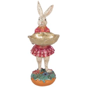 Clayre & Eef decoratief konijn met schaal beige roze 11x14x30 cm