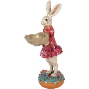 Clayre & Eef decoratief konijn met schaal beige roze 11x14x30 cm