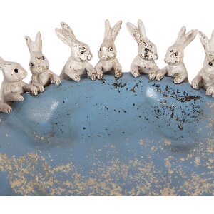 Clayre & Eef decoratieve schaal met konijnen Ø 23x7 cm, beige en blauw