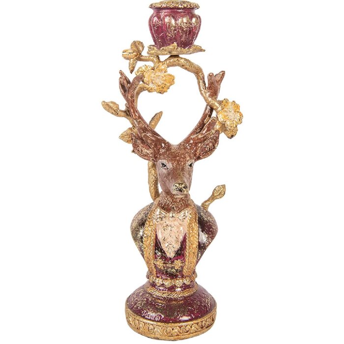 Clayre & Eef Kandelaar Hirsch paars-goud 14x11x31 cm
