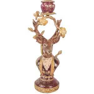 Clayre & Eef Kandelaar Hirsch paars-goud 14x11x31 cm