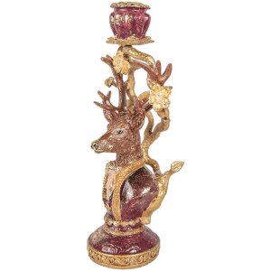 Clayre & Eef Kandelaar Hirsch paars-goud 14x11x31 cm