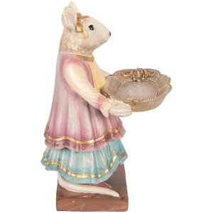 Clayre & Eef Decoratieve Muis met Schaal Beige 17x15x26 cm