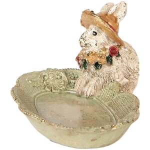 Clayre & Eef decoratieve schaal met konijn in beige en groen, 14x11x8 cm