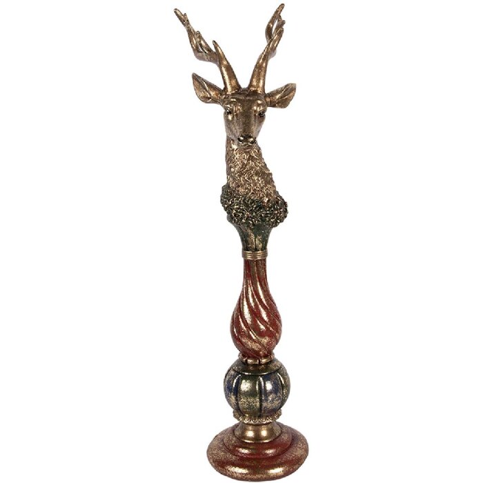 Clayre & Eef Decoratief Hertenbeeld Goud met Rode Accenten 14x17x49 cm