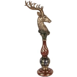 Clayre & Eef Decoratief Hertenbeeld Goud met Rode Accenten 14x17x49 cm