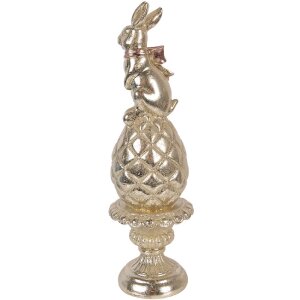 Clayre & Eef Paasdecoratie Konijn op Ei met Goud en Roze Strik, Ø 8x28 cm