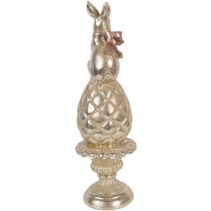 Clayre & Eef Paasdecoratie Konijn op Ei met Goud en Roze Strik, Ø 8x28 cm
